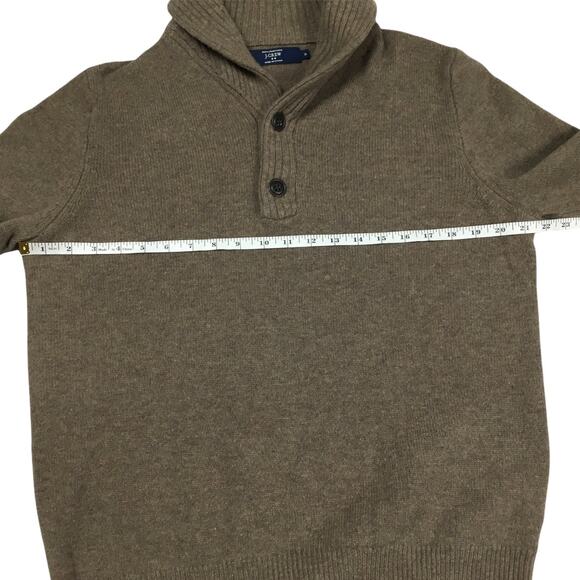 J. Crew Sweater 100% Lambswool Shawl Collar Mens Medium Brown Ribbed Trim Button - Picture 3 of 9